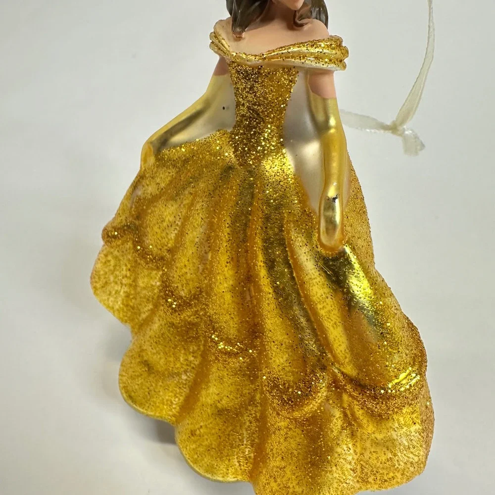 Disney Parks Blown Glass‎ Belle Ornament Beauty & The Beast Gold Glitter 4.5